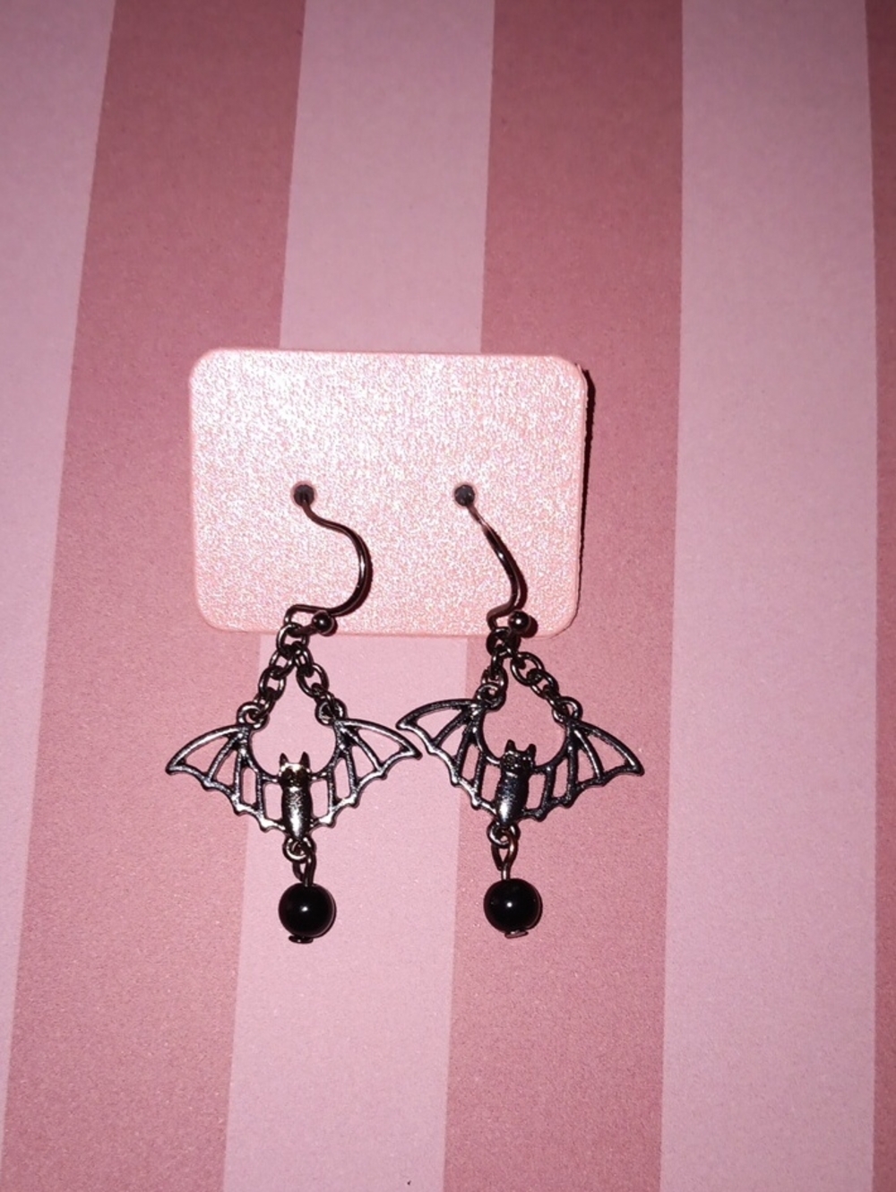 Black Bat 🦇Dangle Drop Earrings with Bead Accent New!